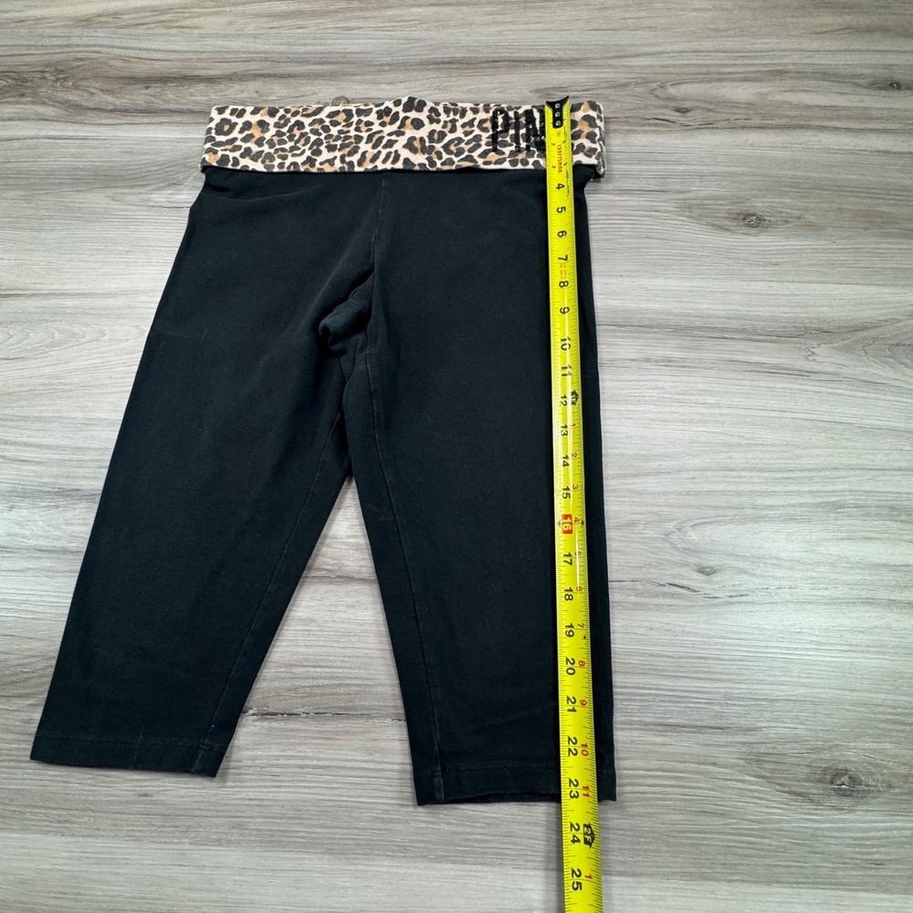 VS PINK Foldover Capri Leggings Medium M Short Leopard Sequin Bling Black Y2K - Picture 3 of 12
